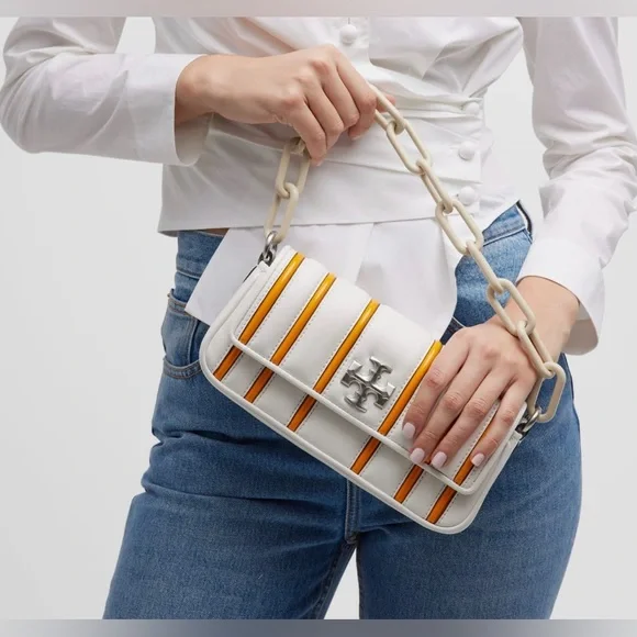 🔥rare🔥🎁Tory Burch Kira small bombe stripe flap shoulder bag - Picture 2 of 16